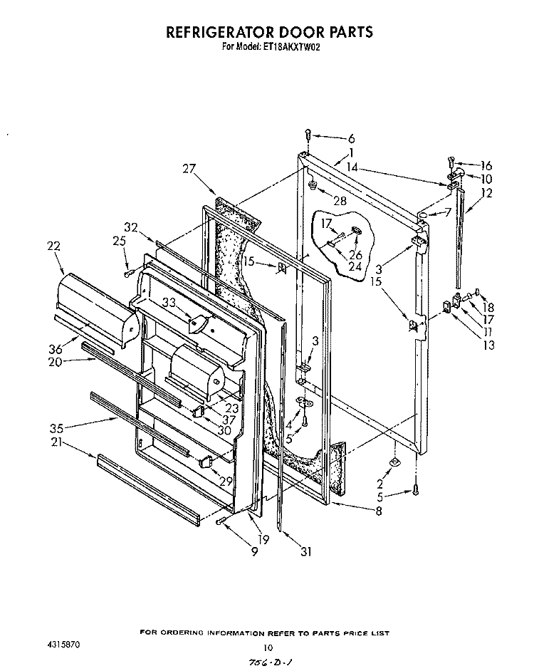 REFRIGERATOR DOOR , NOT ILLUSTRATED Diagram and Parts List for ET18AKXTN02  Whirlpool Refrigerator