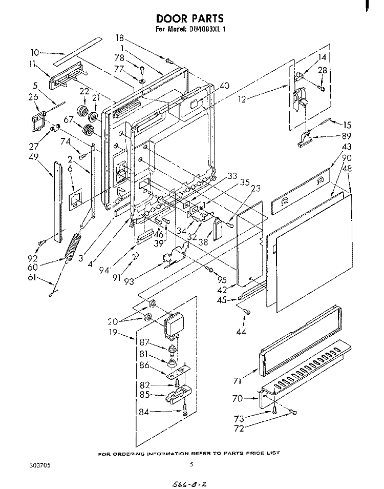 DOOR Diagram and Parts List for DU4003XL1  Whirlpool Dishwasher