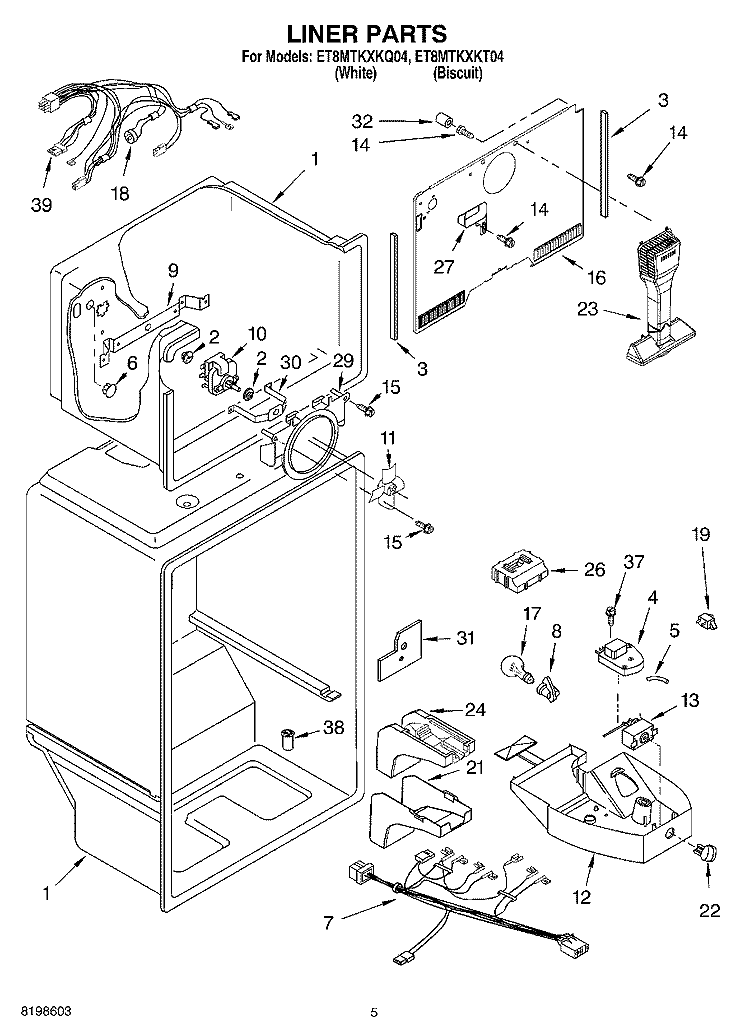 LINER PARTS Diagram and Parts List for ET8MTKXKQ04  Whirlpool Refrigerator