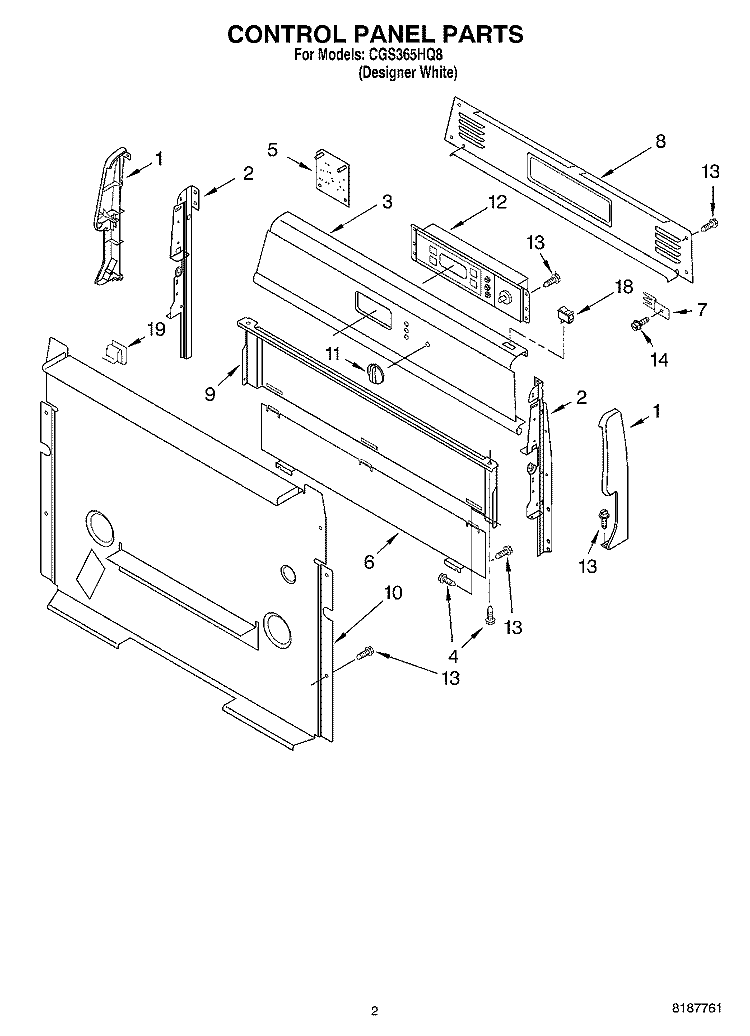 CONTROL PANEL PARTS Diagram and Parts List for CGS365HQ8  Crosley Range