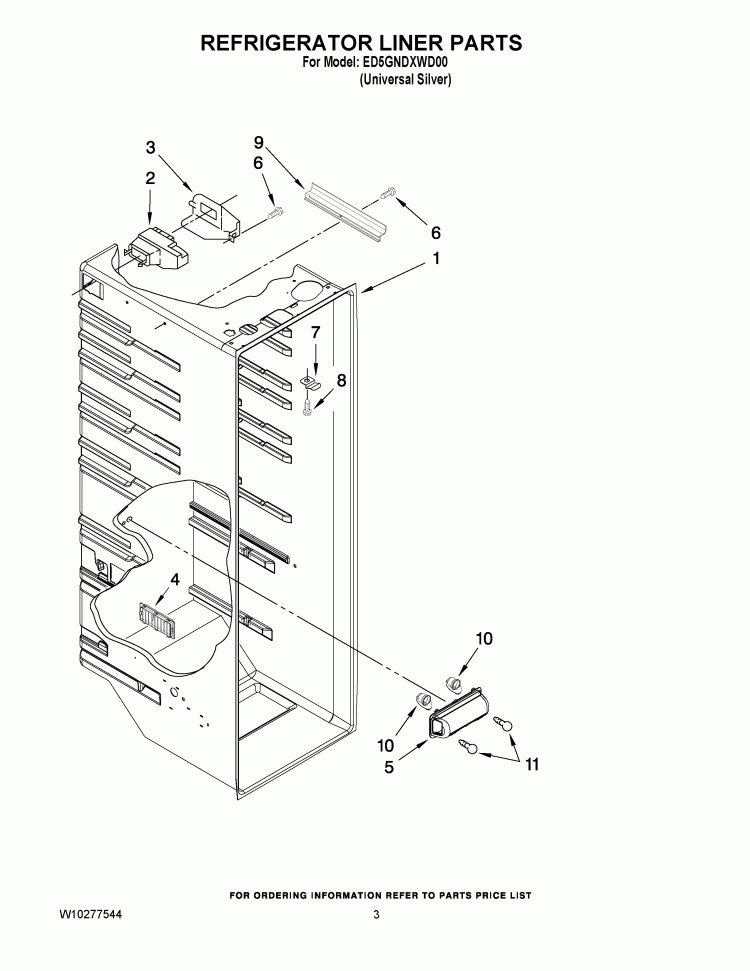 REFRIGERATOR LINER PARTS Diagram and Parts List for ED5GNDXWD00  Whirlpool Refrigerator