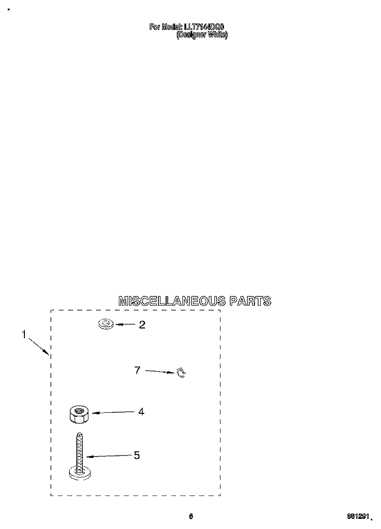 MISCELLANEOUS Diagram and Parts List for LLT7144DQ0  Whirlpool Washer