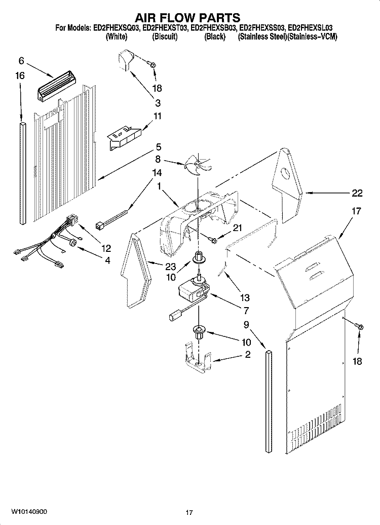 AIR FLOW PARTS Diagram and Parts List for ED2FHEXSB03  Whirlpool Refrigerator