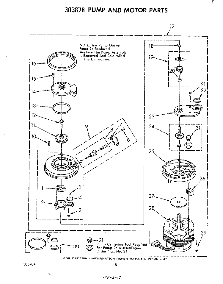 PUMP AND MOTOR Diagram and Parts List for DU5003XL1  Whirlpool Dishwasher