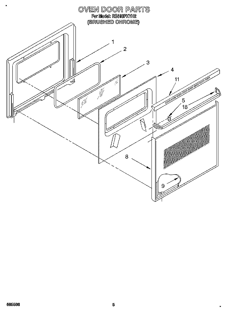 OVEN DOOR, OPTIONAL Diagram and Parts List for RS610PXYH2  Whirlpool Range