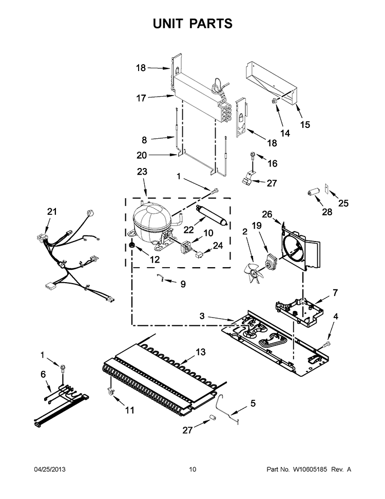 UNIT PARTS Diagram and Parts List for 5KBFS20EAX01  KitchenAid Refrigerator