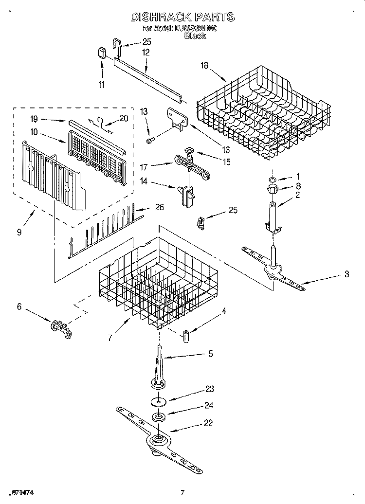 DISHRACK Diagram and Parts List for DU935QWDB0  Whirlpool Dishwasher