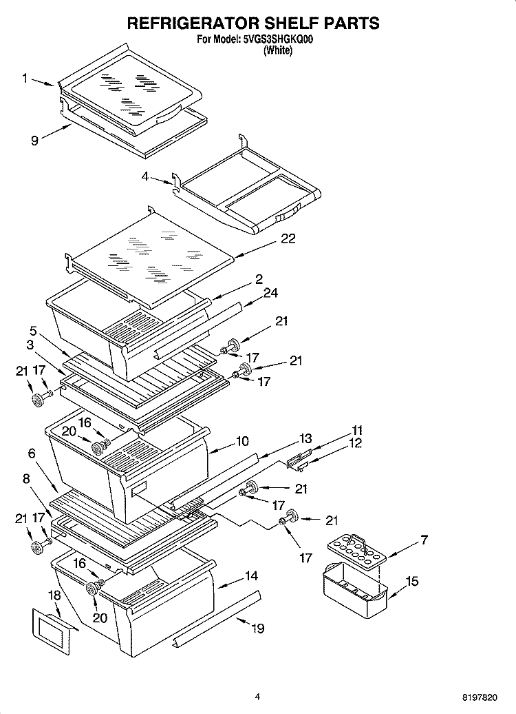 REFRIGERATOR SHELF PARTS Diagram and Parts List for 5VGS3SHGKQ00  Whirlpool Refrigerator