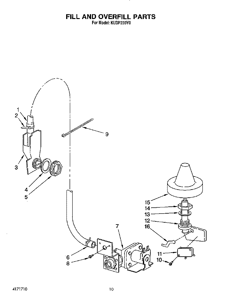 FILL AND OVERFILL Diagram and Parts List for KUDP230Y0  KitchenAid Dishwasher