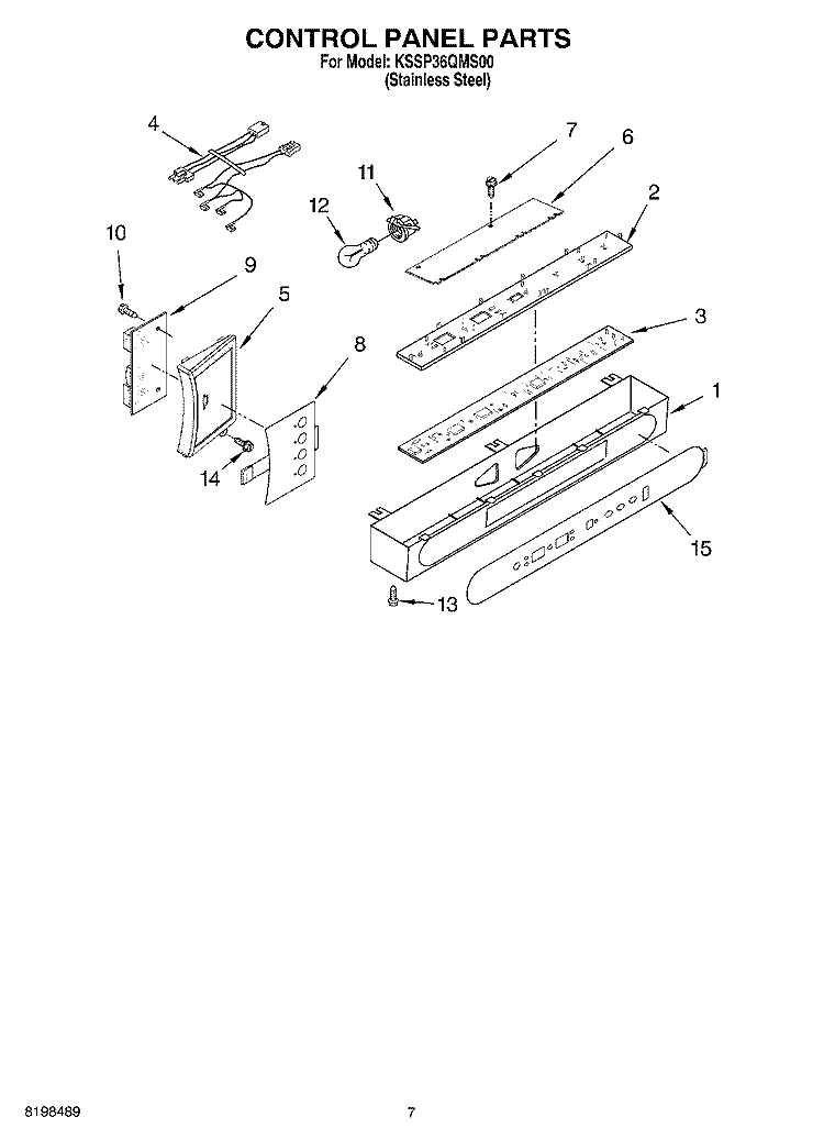 CONTROL PANEL PARTS Diagram and Parts List for KSSP36QMS00  KitchenAid Refrigerator