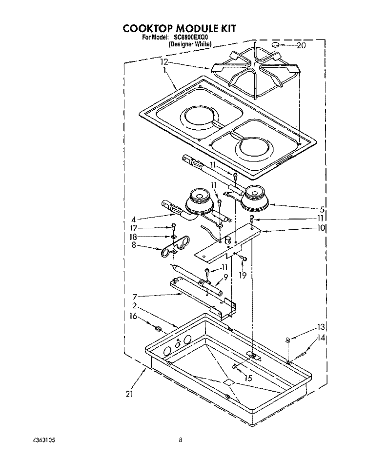 COOKTOP MODULE KIT Diagram and Parts List for SC8900EXQ0  Whirlpool Cooktop