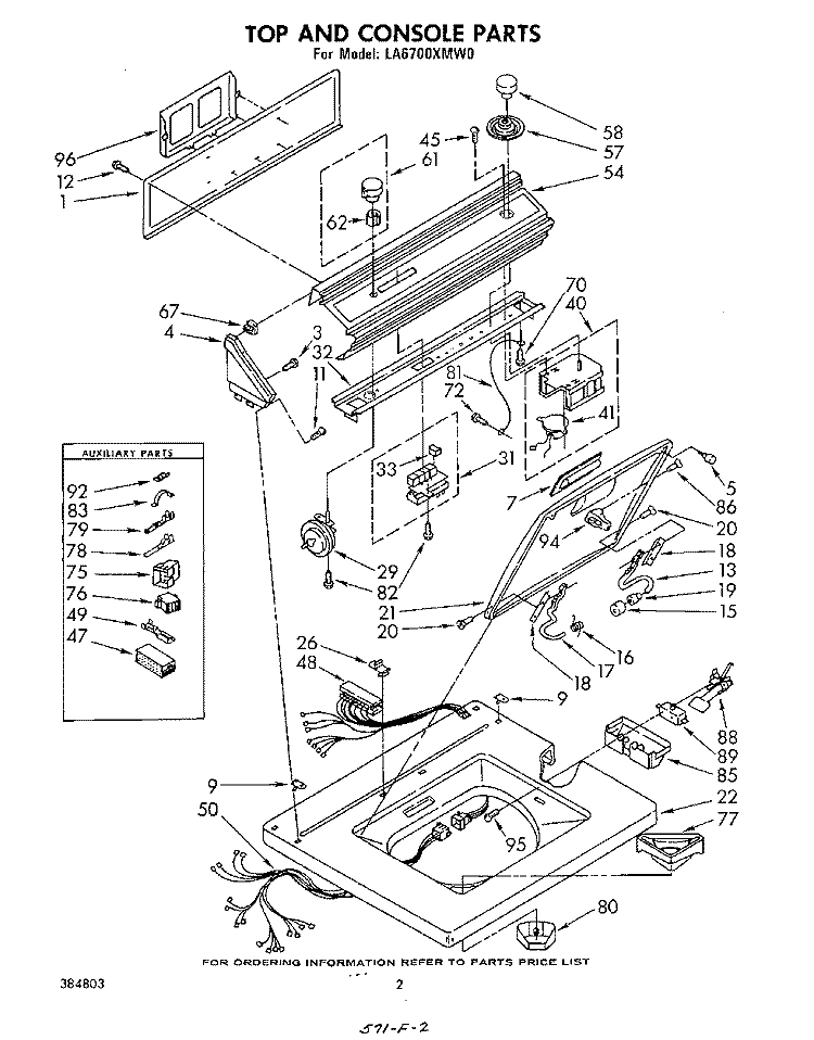 TOP AND CONSOLE Diagram and Parts List for LA6700XMW0  Whirlpool Washer