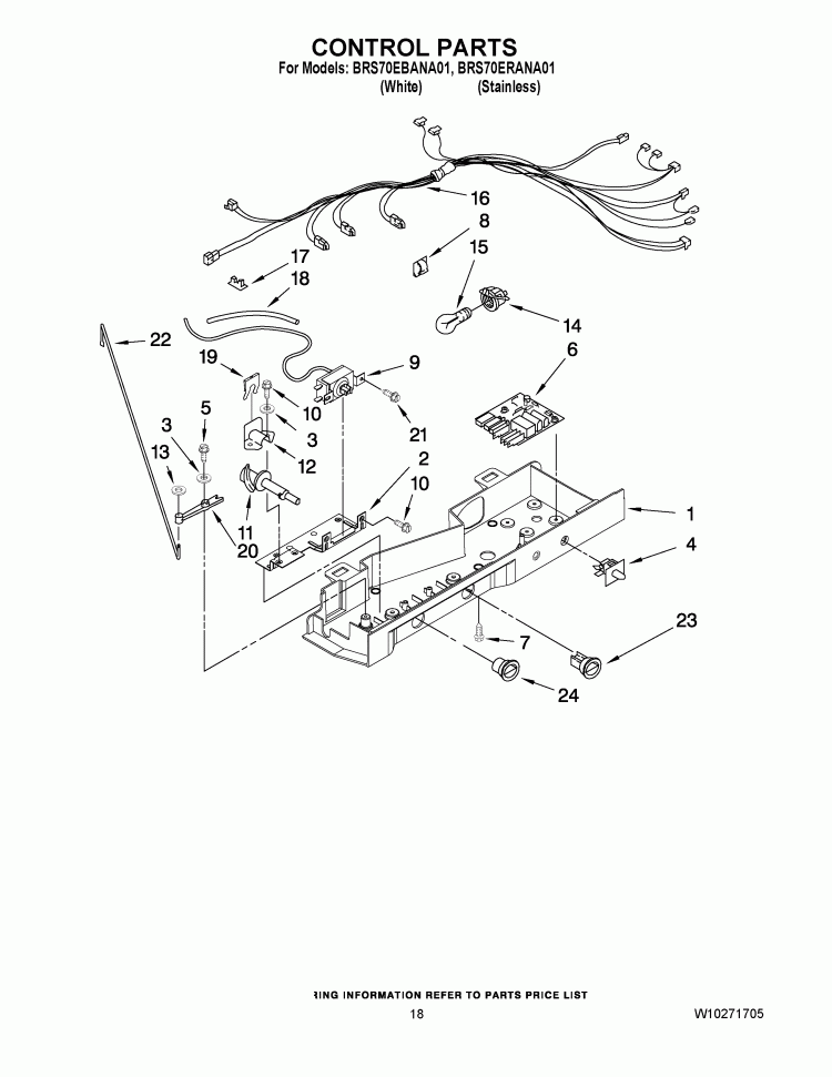 CONTROL PARTS Diagram and Parts List for BRS70EBANA01  Whirlpool Refrigerator