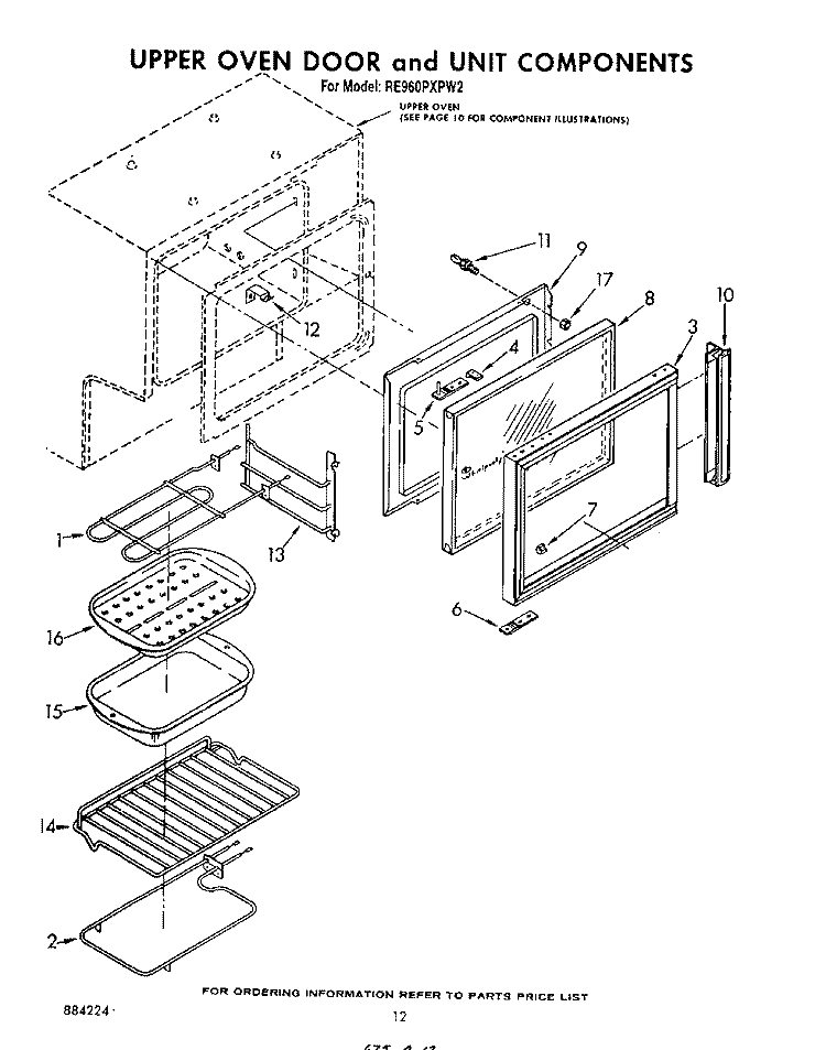UPPER OVEN DOOR AND UNIT Diagram and Parts List for RE960PXPW2  Whirlpool Range