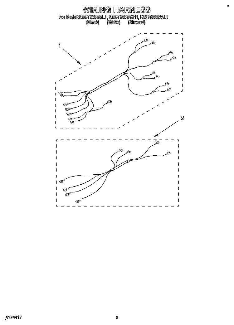 WIRING HARNESS Diagram and Parts List for KGCT365BAL1  KitchenAid Cooktop