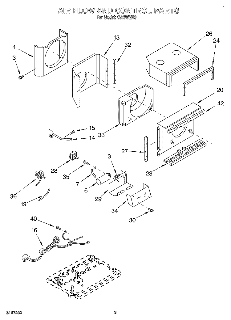 AIR FLOW AND CONTROL Diagram and Parts List for CA6WM00  Crosley Air Conditioner