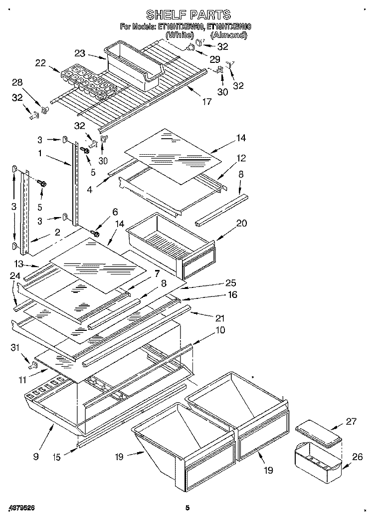 SHELF Diagram and Parts List for ET18HTXBN00  Whirlpool Refrigerator