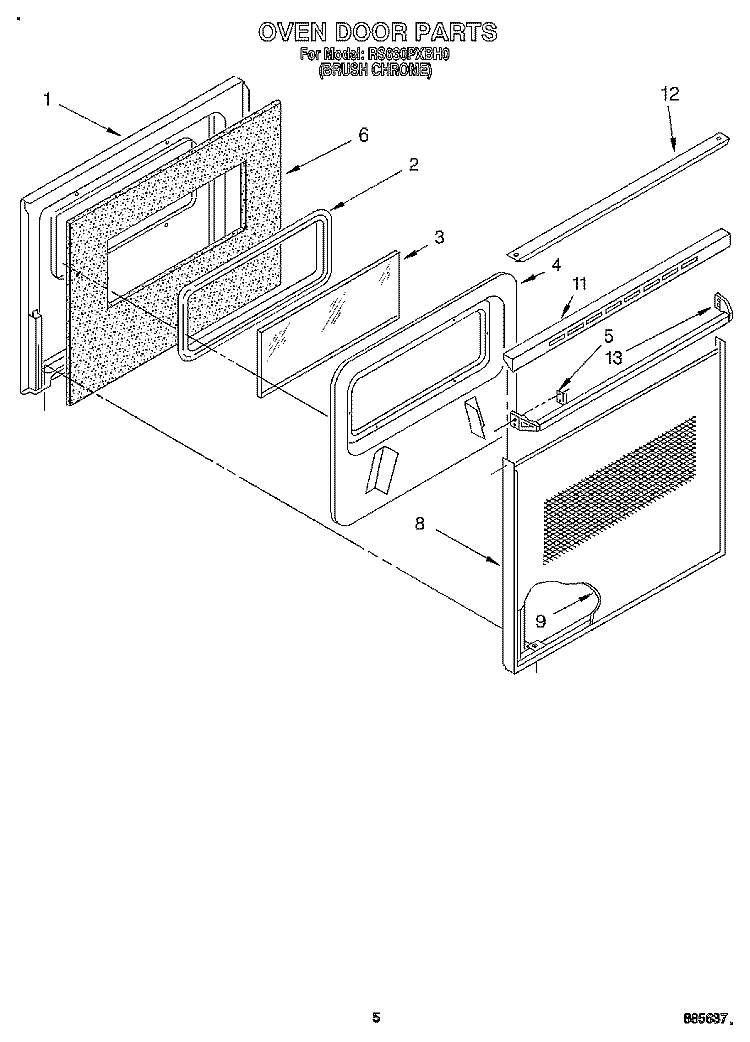 OVEN DOOR Diagram and Parts List for RS630PXBH0  Whirlpool Range