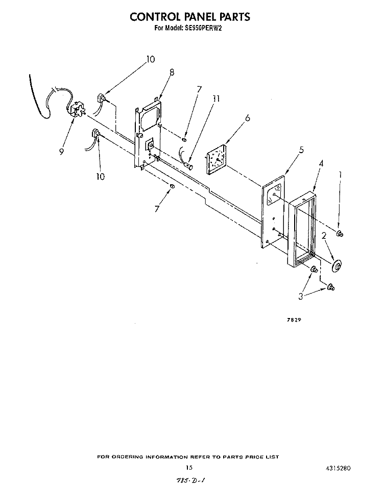 CONTROL PANEL Diagram and Parts List for SE950PERW2  Whirlpool Range