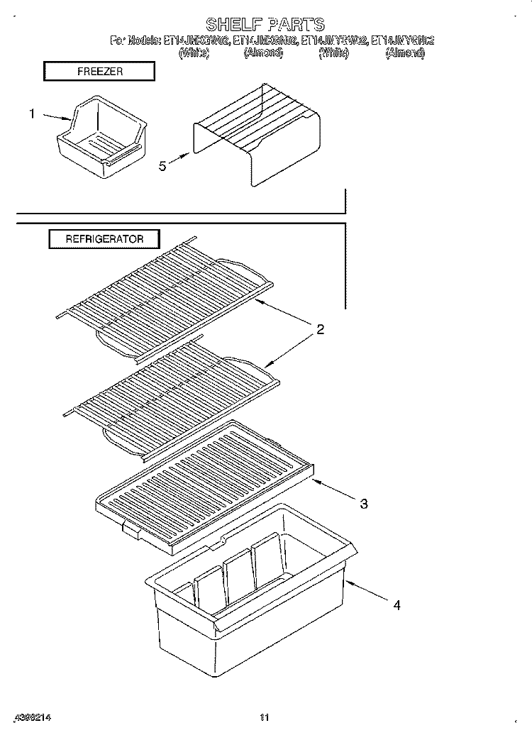 SHELF Diagram and Parts List for ET14JMXGN02  Whirlpool Refrigerator