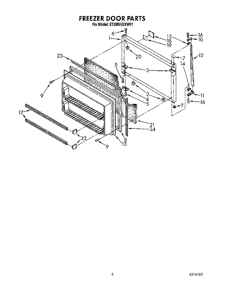 FREEZER DOOR Diagram and Parts List for ET20NKXXF01  Whirlpool Refrigerator
