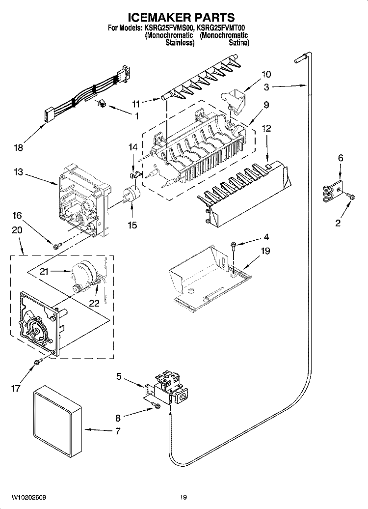 ICEMAKER PARTS, OPTIONAL PARTS (NOT INCLUDED) Diagram and Parts List for KSRG25FVMS00  KitchenAid Refrigerator