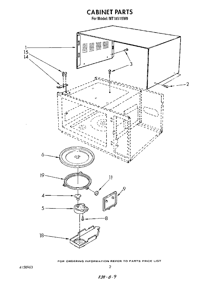 CABINET Diagram and Parts List for MT1851XW0  Whirlpool Microwave
