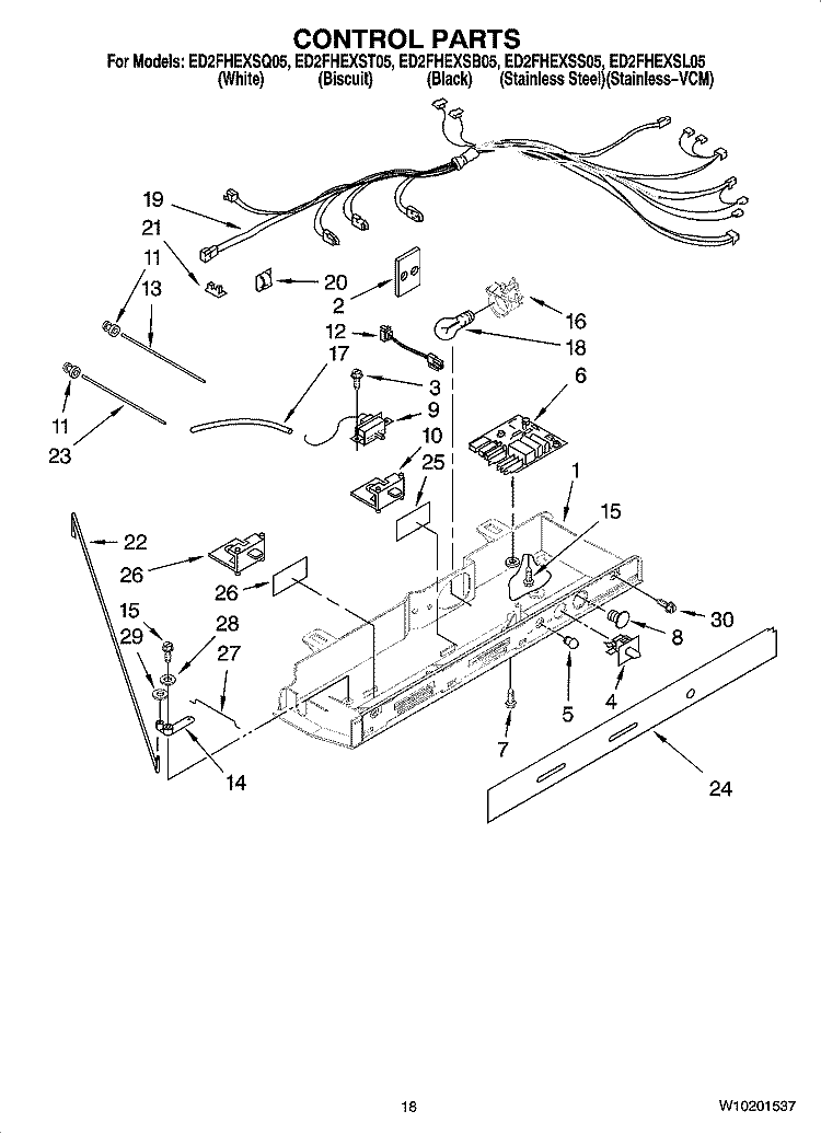CONTROL PARTS Diagram and Parts List for ED2FHEXST05  Whirlpool Refrigerator