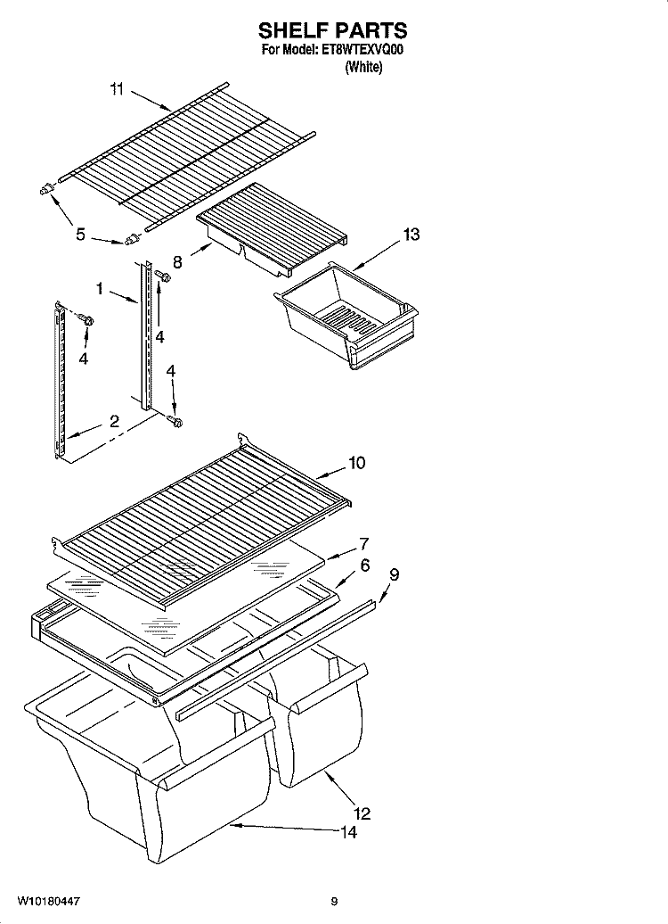 SHELF PARTS, OPTIONAL PARTS Diagram and Parts List for ET8WTEXVQ00  Whirlpool Refrigerator