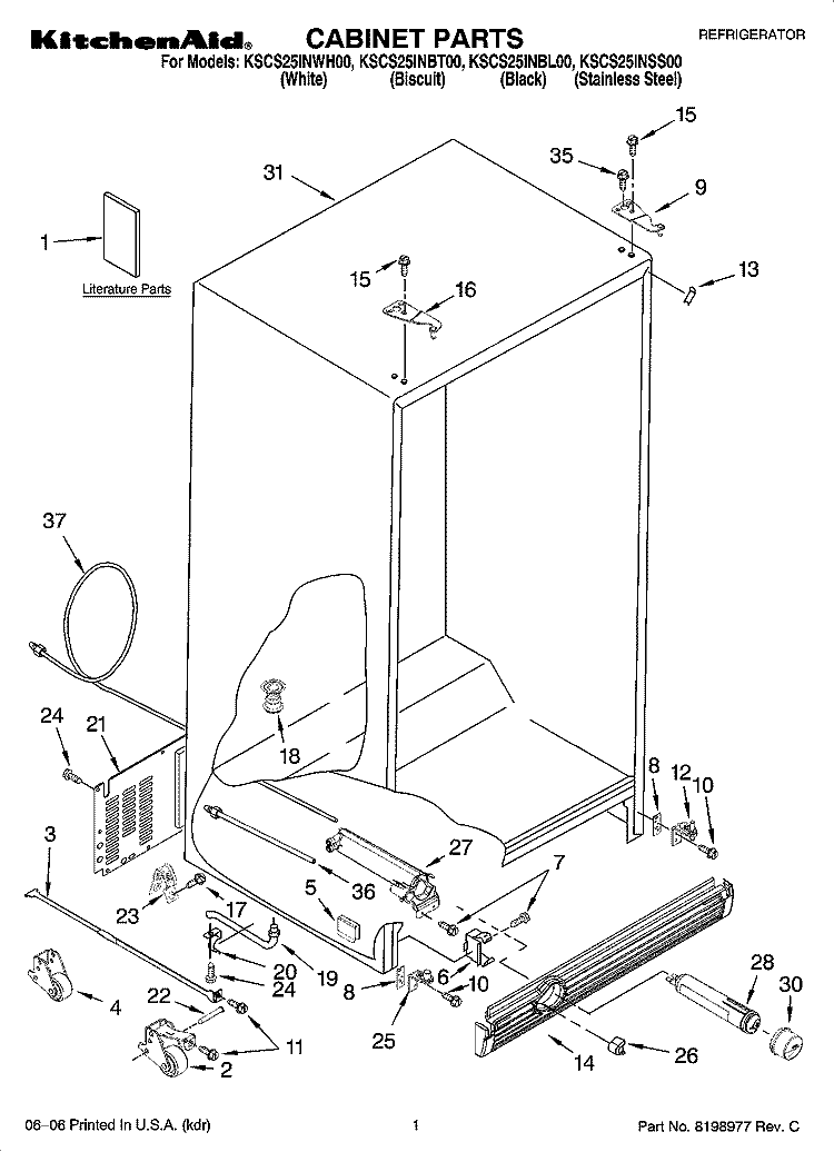 CABINET PARTS Diagram and Parts List for KSCS25INSS00  KitchenAid Refrigerator