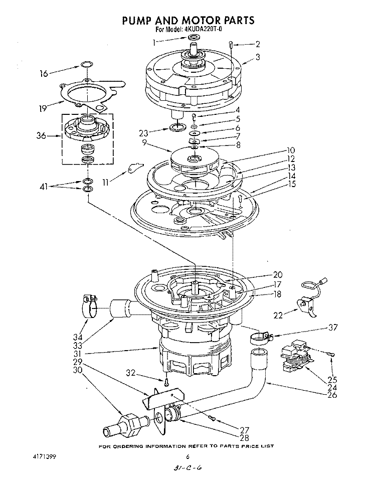 PUMP AND MOTOR Diagram and Parts List for 4KUDA220T0  KitchenAid Dishwasher