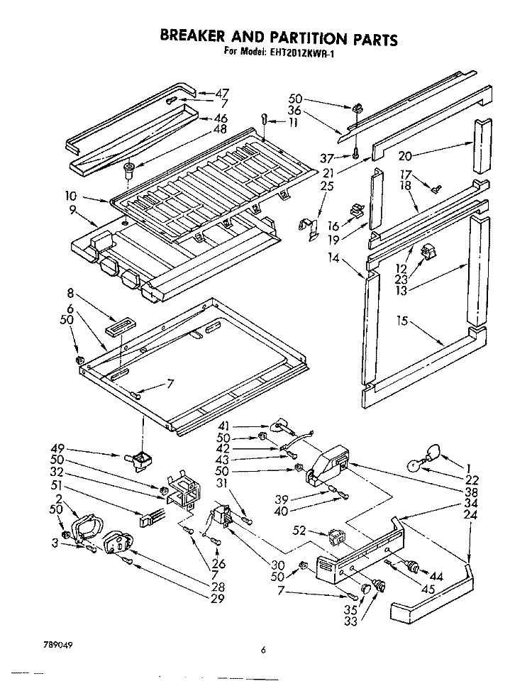 BREAKER AND PARTITION , LIT/OPTIONAL Diagram and Parts List for EHT201ZKWR1  Whirlpool Refrigerator