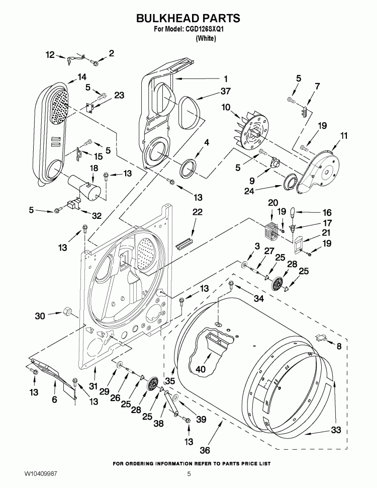 BULKHEAD PARTS Diagram and Parts List for CGD126SXQ1  Whirlpool Dryer