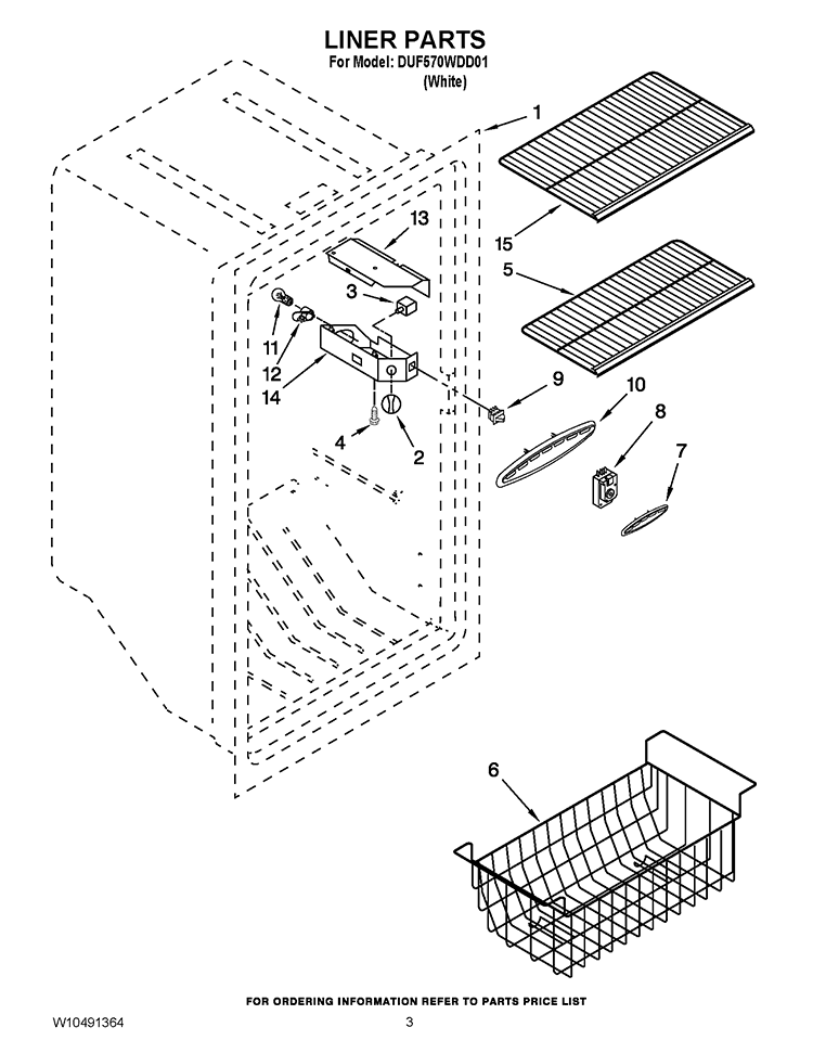 LINER PARTS Diagram and Parts List for DUF570WDD01  Whirlpool Freezer
