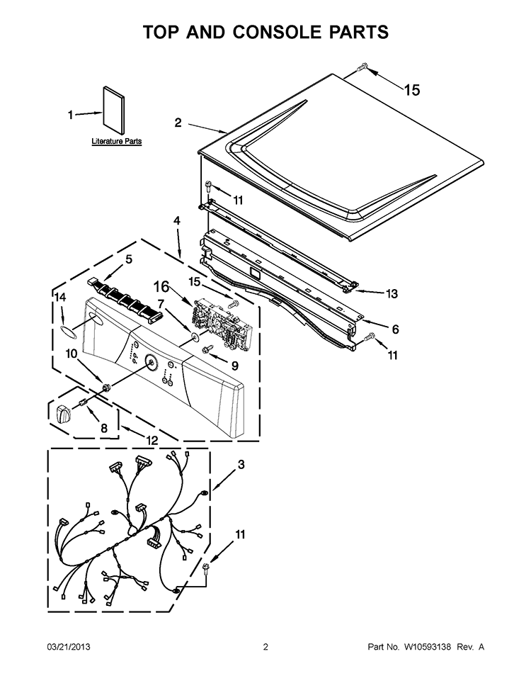 TOP AND CONSOLE PARTS Diagram and Parts List for 7MWGD9150XW3  Whirlpool Dryer