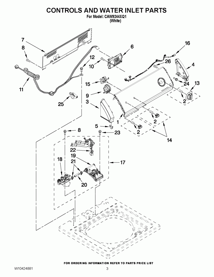 CONTROLS AND WATER INLET PARTS Diagram and Parts List for CAW9244XQ1  Whirlpool Washer