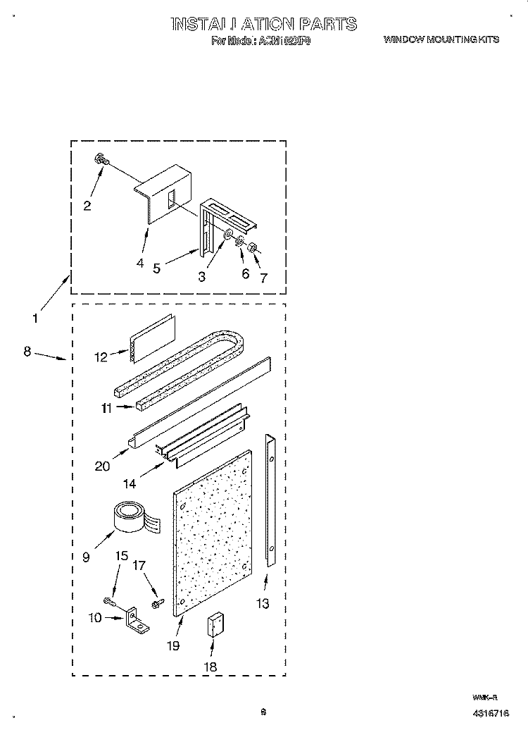 INSTALLATION Diagram and Parts List for ACM102XF0  Whirlpool Air Conditioner
