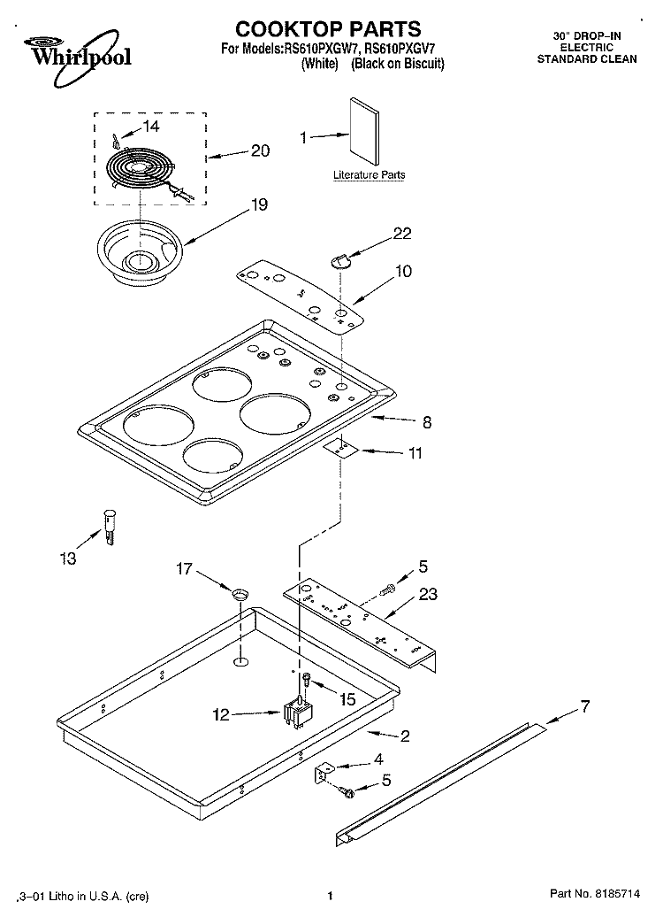 COOKTOP, LITERATURE Diagram and Parts List for RS610PXGV7  Whirlpool Range
