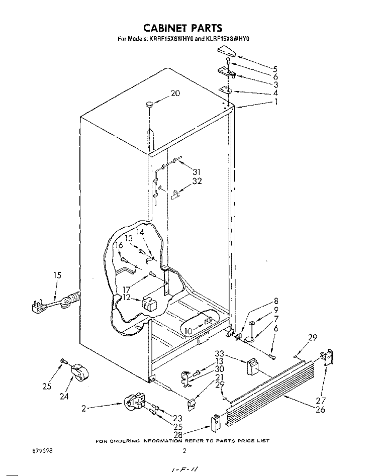 CABINET Diagram and Parts List for KRRF15XSWHY0  KitchenAid Refrigerator