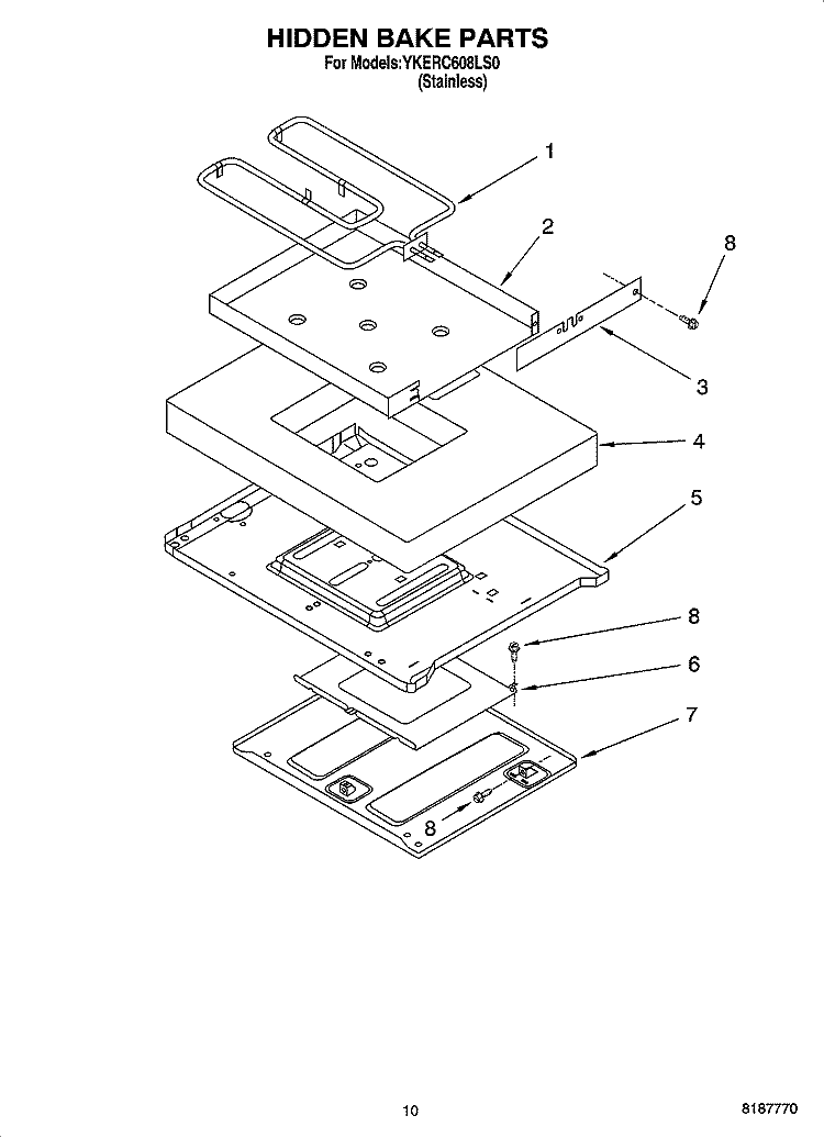 HIDDEN BAKE PARTS, MISCELLANEOUS PARTS Diagram and Parts List for YKERC608LS0  KitchenAid Range