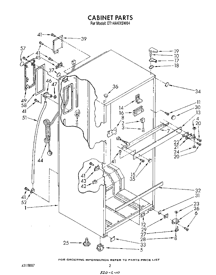 CABINET Diagram and Parts List for ET14AKXSW04  Whirlpool Refrigerator