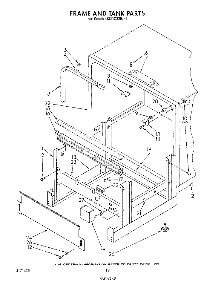 FRAME AND TANK Diagram and Parts List for 4KUDC220T1  KitchenAid Dishwasher
