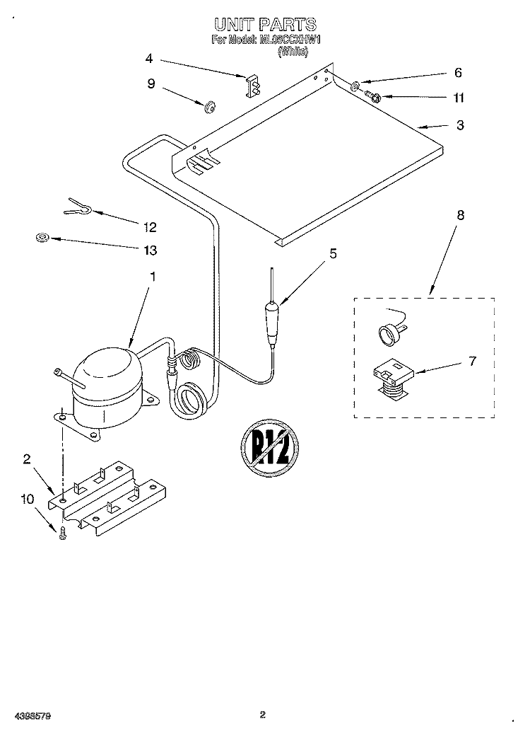 UNIT Diagram and Parts List for ML05CCXHW1  Whirlpool Refrigerator