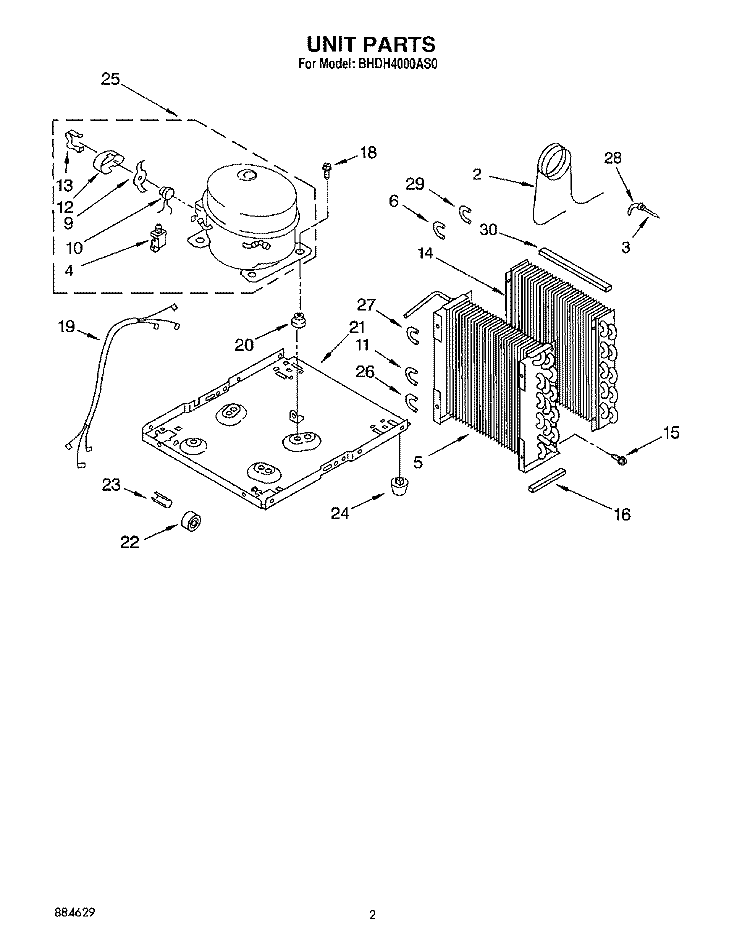 UNIT, LIT/OPTIONAL Diagram and Parts List for BHDH4000AS0  Whirlpool Dehumidifier