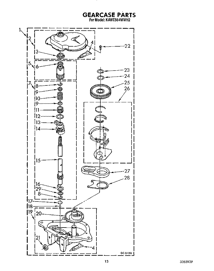 GEARCASE Diagram and Parts List for KAWE564WWH2  KitchenAid Washer