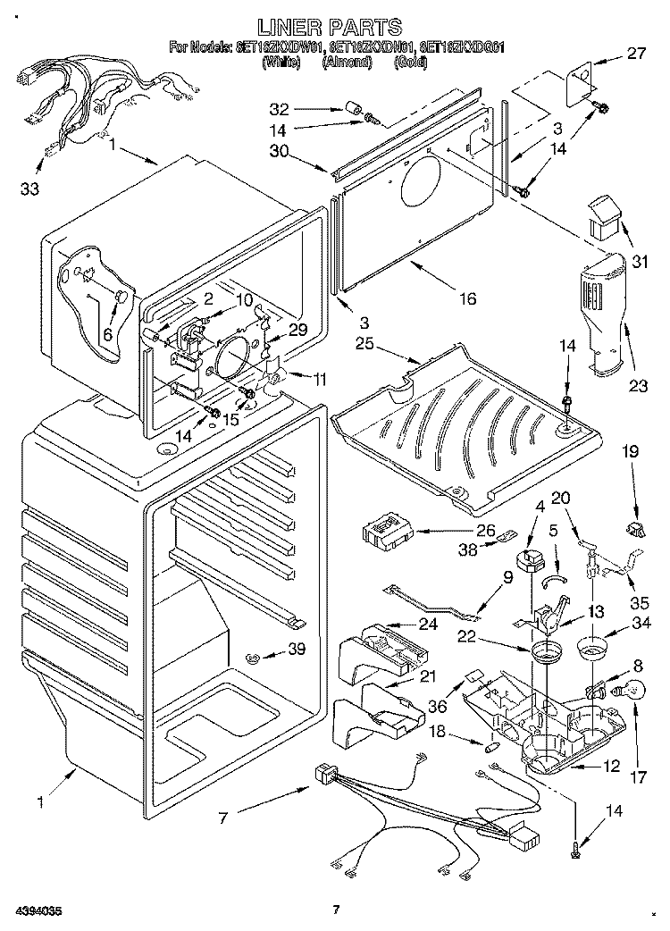 LINER Diagram and Parts List for 8ET18ZKXDW01  Whirlpool Refrigerator