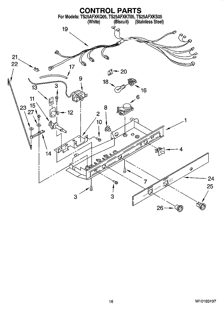 CONTROL PARTS Diagram and Parts List for TS25AFXKT05  Estate Refrigerator