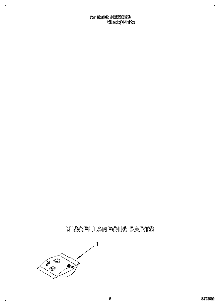 MISCELLANEOUS Diagram and Parts List for DU8550XX4  Whirlpool Dishwasher