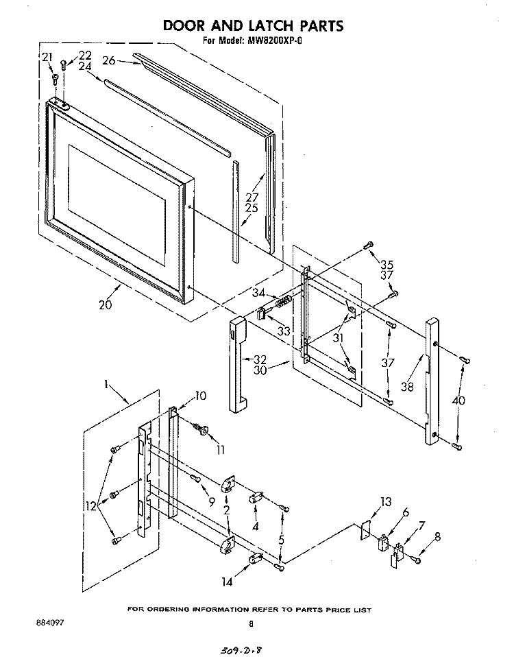 DOOR AND LATCH Diagram and Parts List for MW8200XP0  Whirlpool Microwave