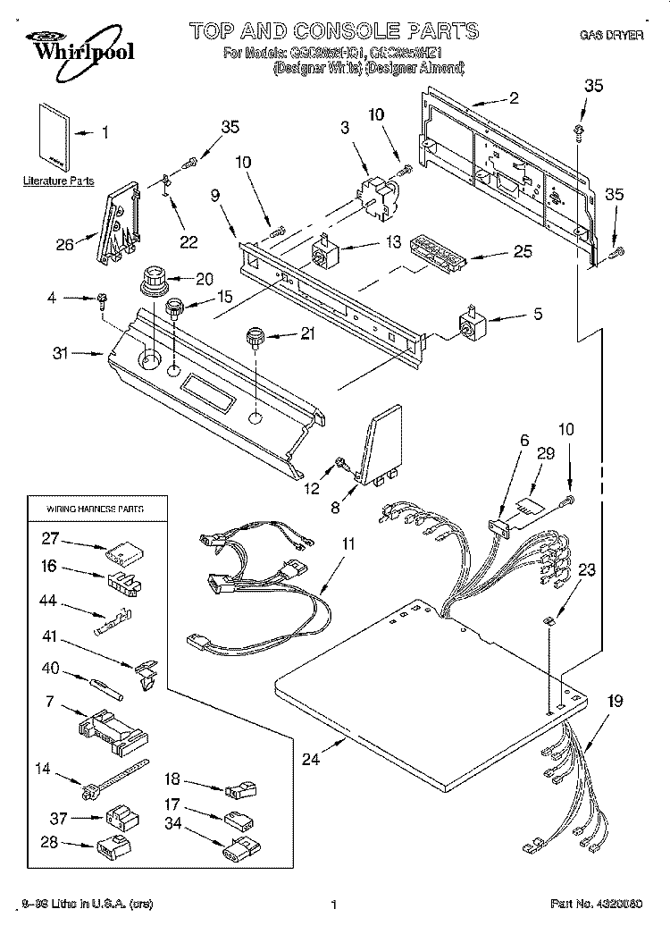 TOP AND CONSOLE, LITERATURE Diagram and Parts List for GGC9858HZ1  Whirlpool Dryer